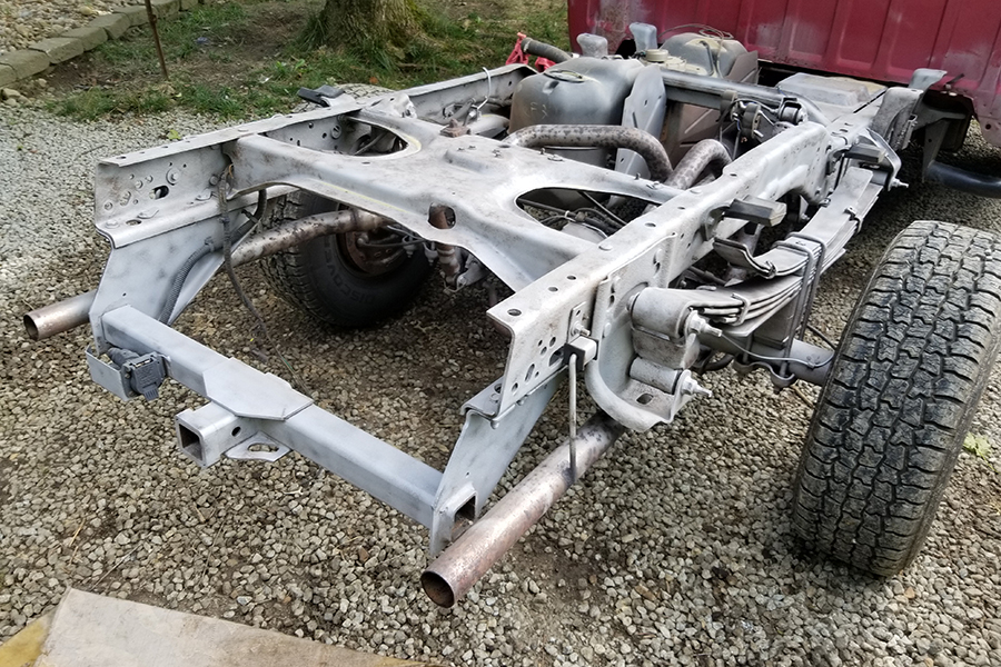 Truck bed restored after sandblasted metal